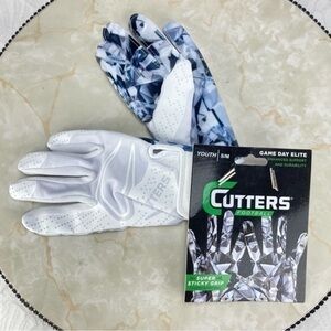 Cutters Game Day Elite Football Gloves White Diamond Youth S/M Receiver Gloves